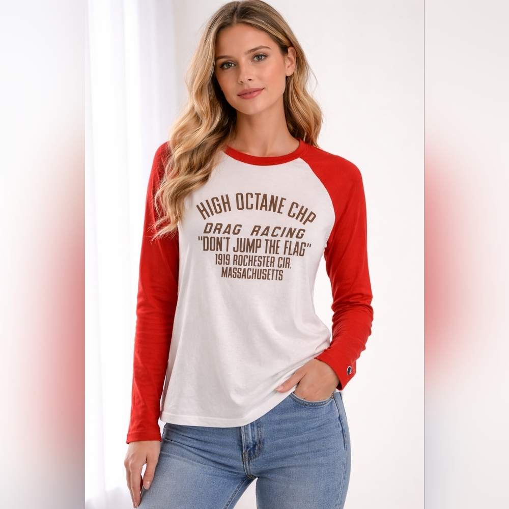 Champion Orange and White Graphic Long Sleeve Tee